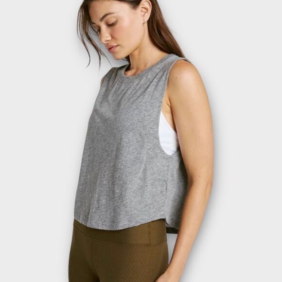 Year of Ours Flow Cropped Muscle Tank in Heathered Grey Women’s Size M - Picture 1 of 7
